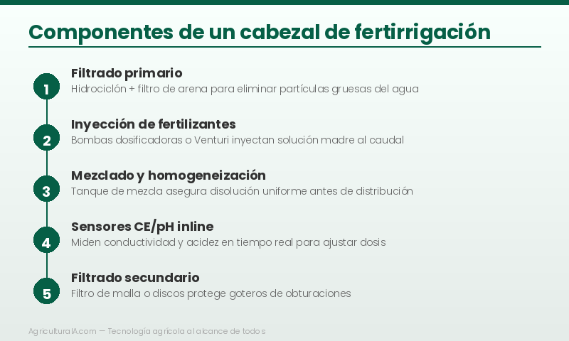 Infografía: componentes del cabezal de fertirrigación