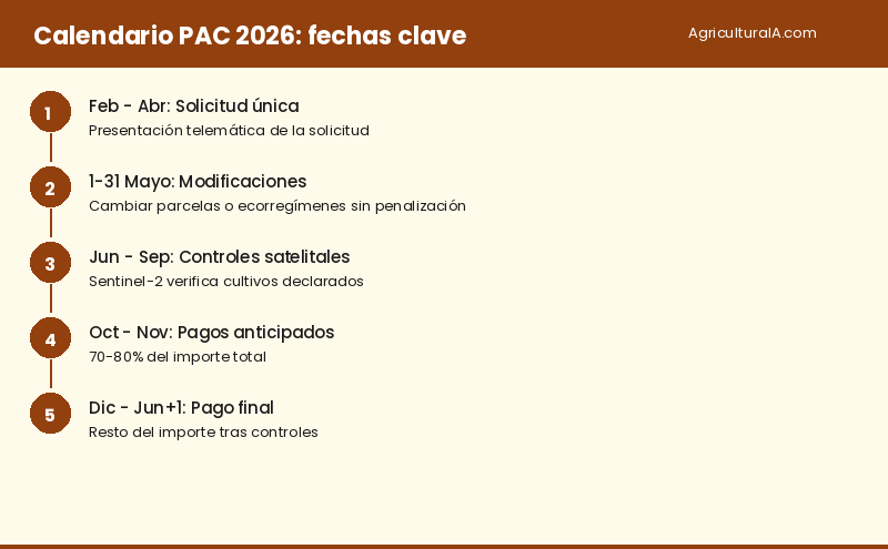 Infografía: calendario PAC 2026 con fechas clave — AgriculturaIA.com