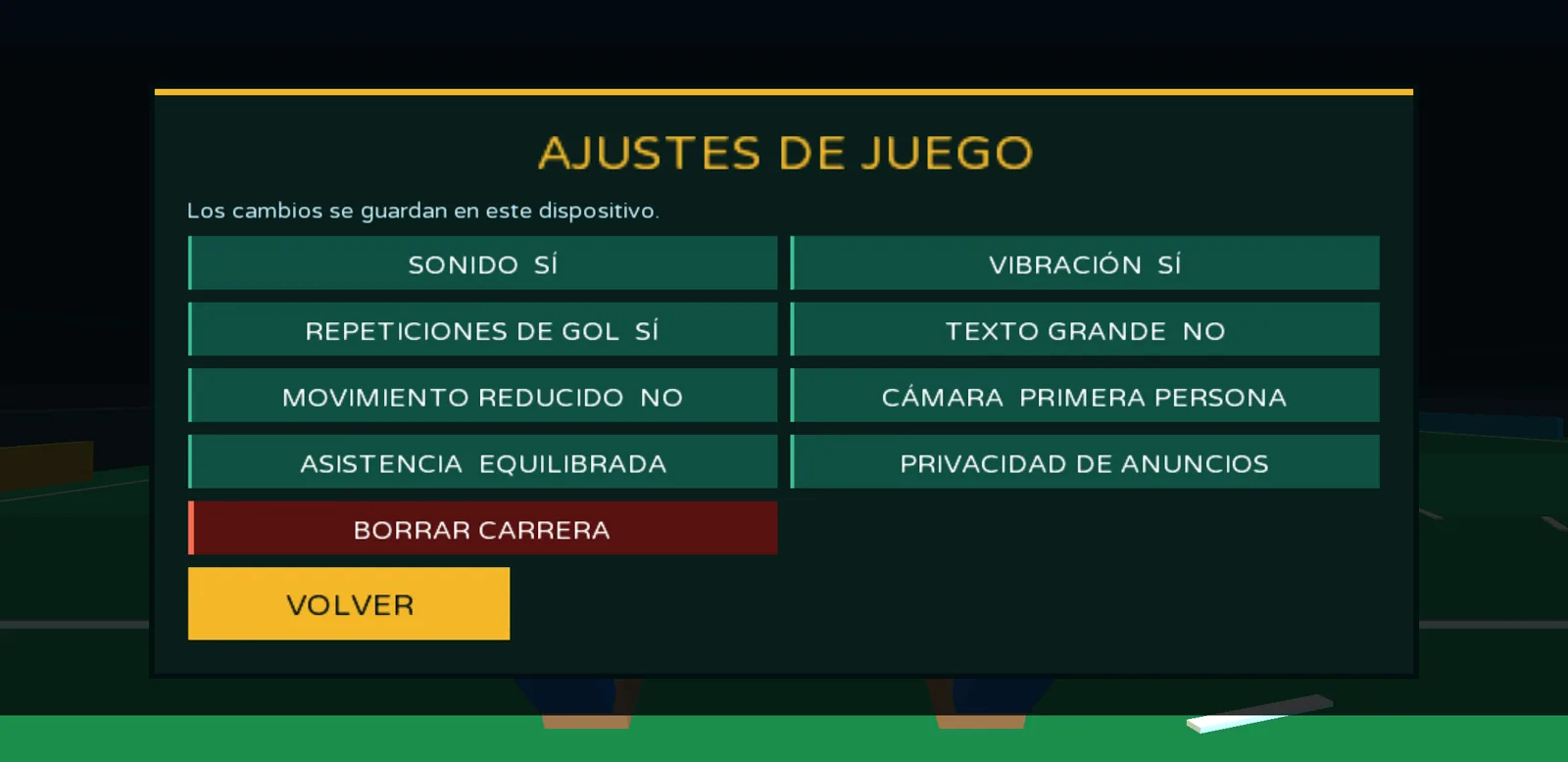 Ajustes de Barrio XI con sonido, vibración, repeticiones, texto grande, movimiento reducido, cámara, asistencia y privacidad de anuncios