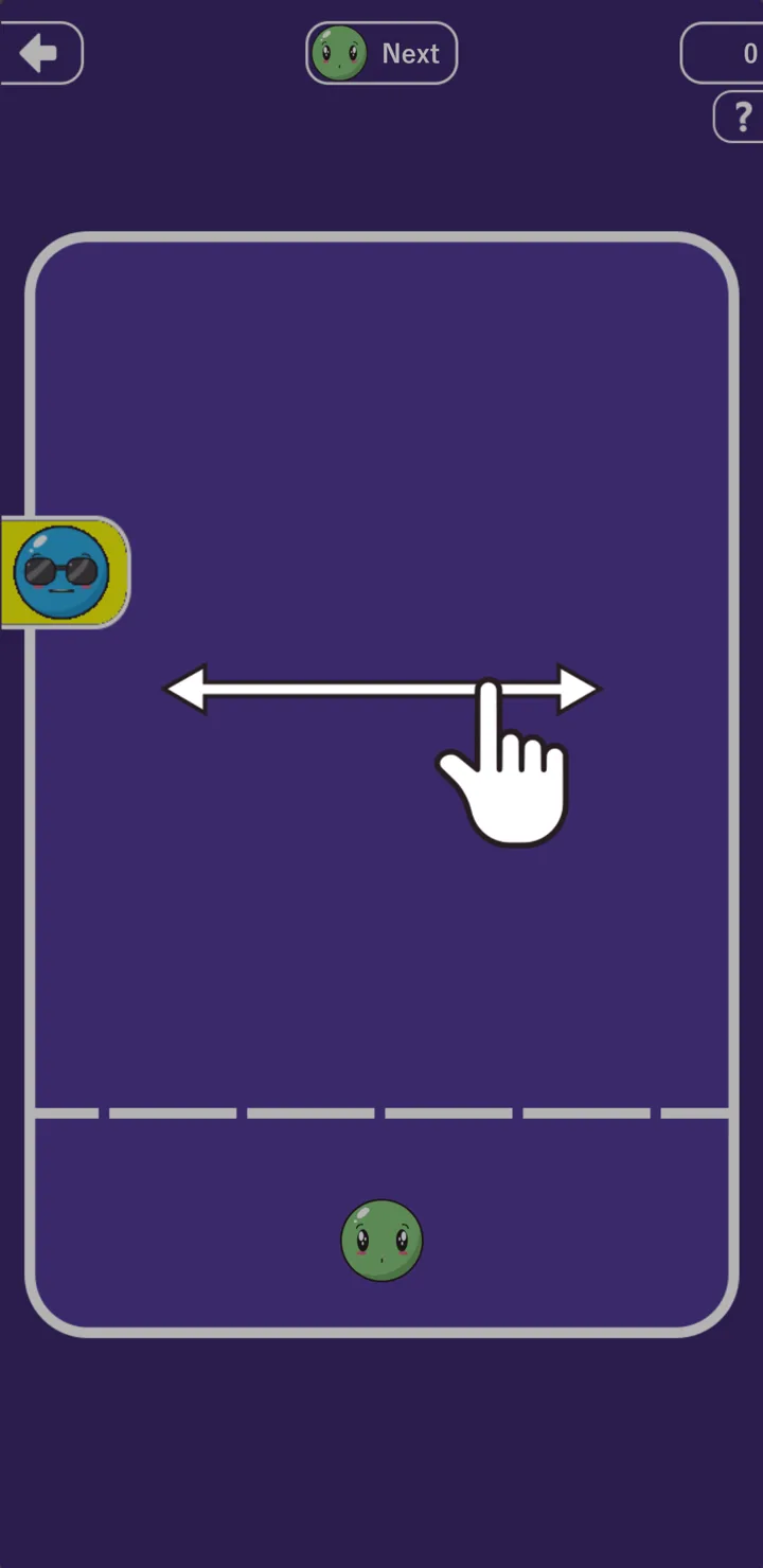 Tutorial de Bubble Merge que muestra cómo dirigir horizontalmente una burbuja