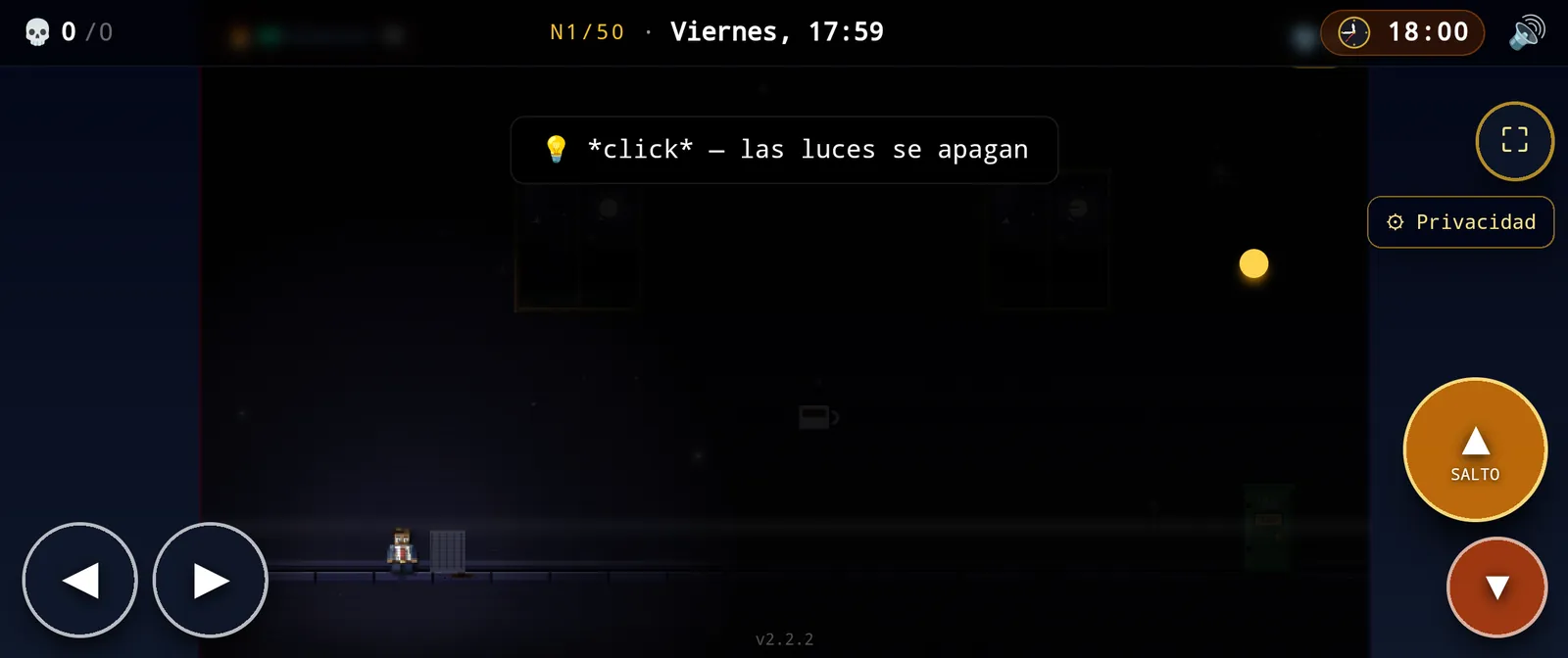 Nivel 1 de Burnout Devil a oscuras tras avanzar y cambiar el reloj a las 18:00