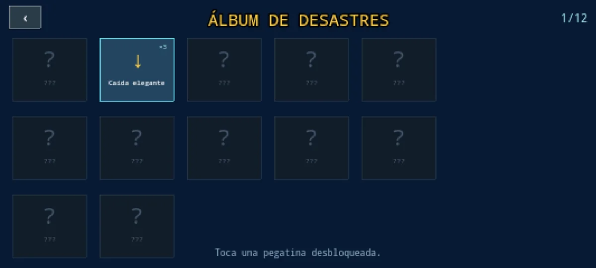 Álbum de Desastres de Cat Wow con doce espacios y la pegatina Caída elegante desbloqueada
