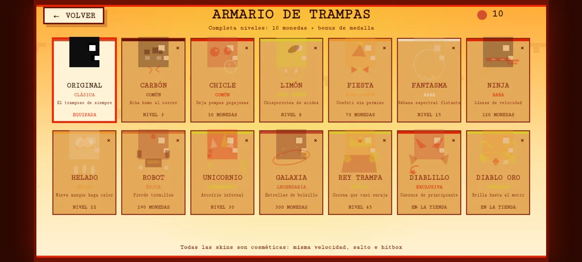 Armario de Level Devil 2 con skins Original, Carbón, Chicle, Limón, Fantasma y otras