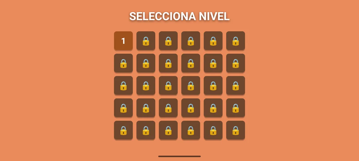 Selector de Level Devil 3 con 30 casillas y solo el nivel 1 desbloqueado