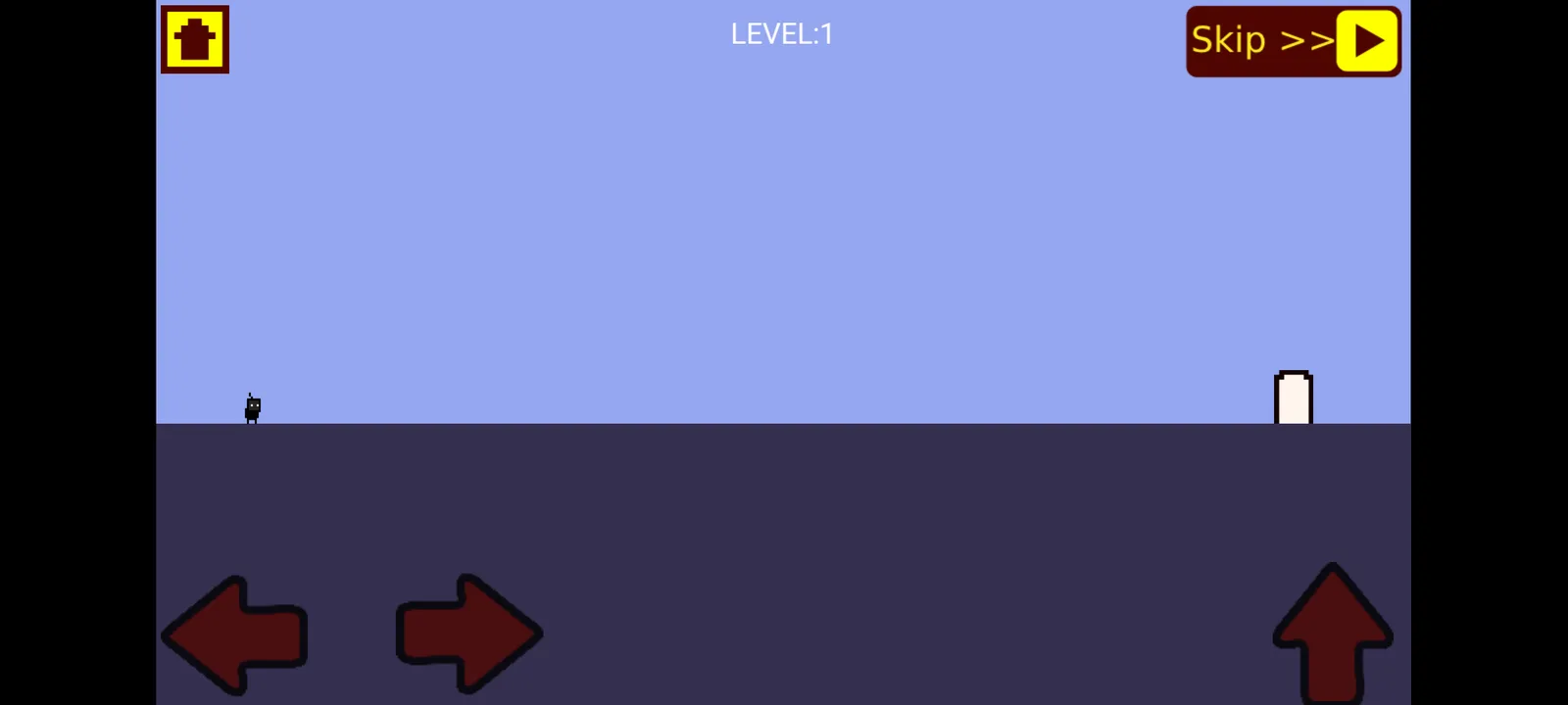 Nivel 1 de Level Devil 4 con personaje, puerta y controles táctiles