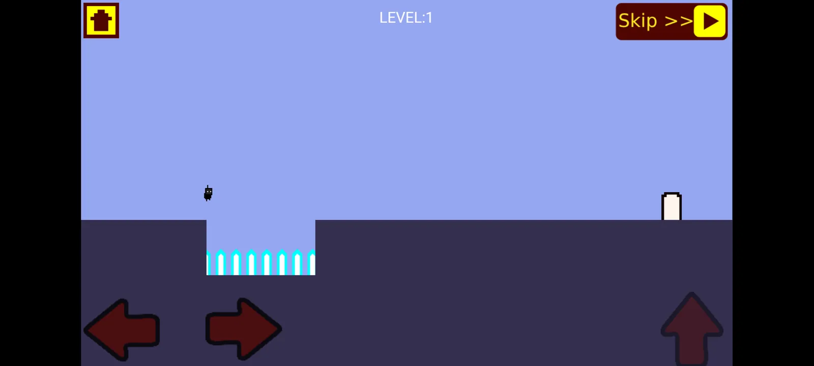 Personaje de Level Devil 4 saltando sobre el foso de pinchos del nivel 1